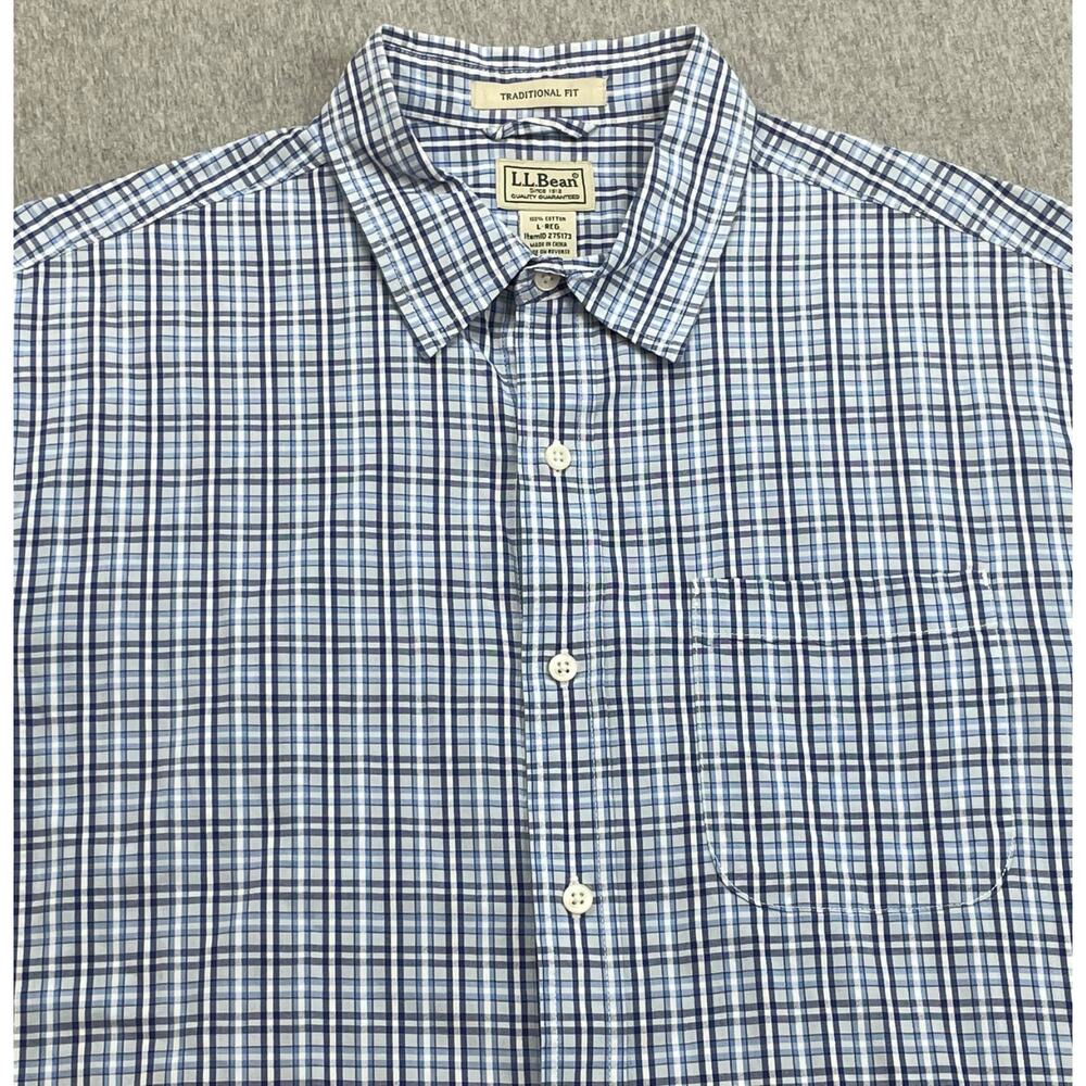 LL Bean shirt Mens Large Plaid 100% Cotton Short Sleeve Button Up